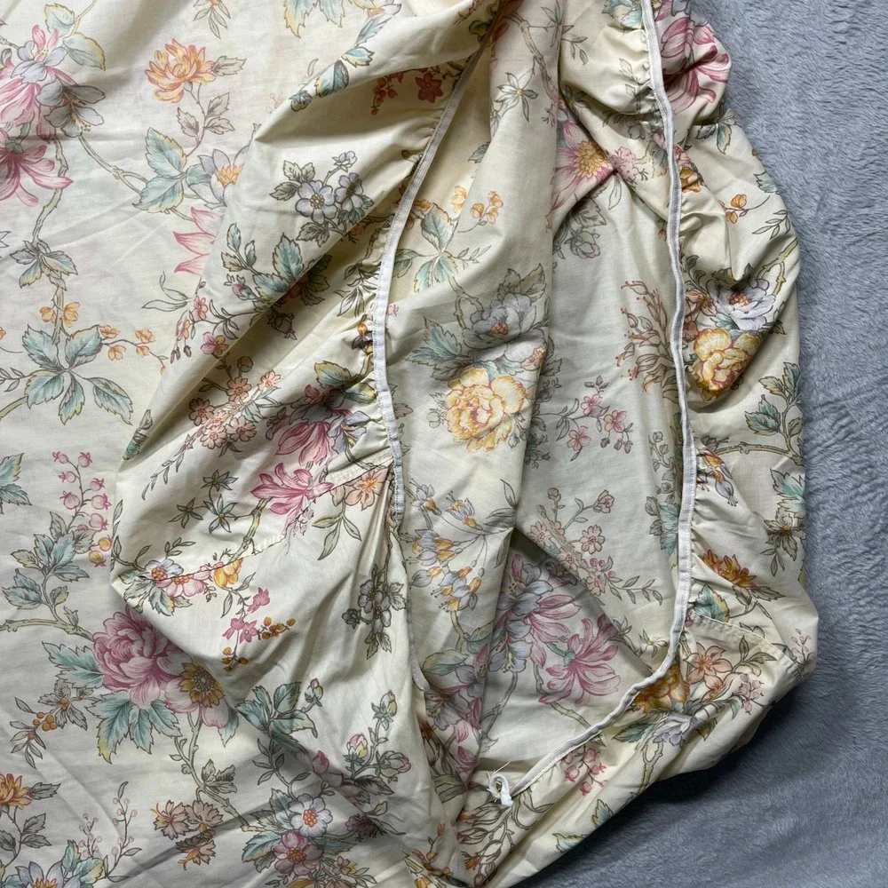 Vintage Lady Pepperell Fitted Sheet Twin Cream Cottage English Garden USA Made